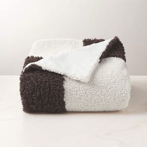 CB2 Olio Dark Brown and White Faux Fur Throw Blanket